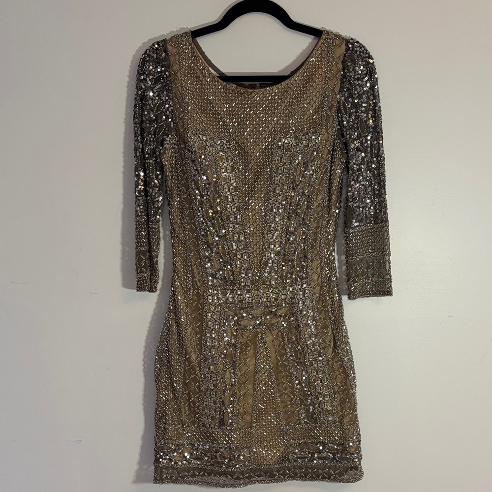 Scala stunning sequin tan/gold mini dress